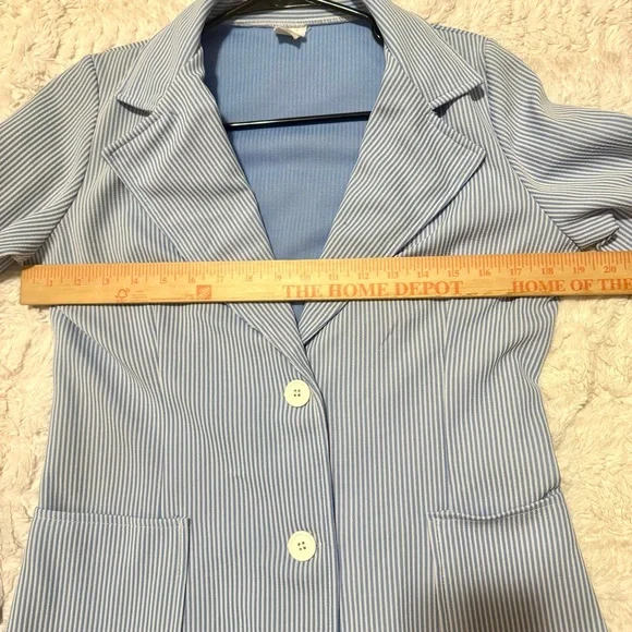 Vintage Blue & White Pinstripe Women’s Blazer Size 14 Fits Modern M Classic - Picture 3 of 6